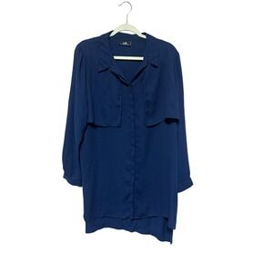 Wallis Navy Blue Button Front Layer Vest Tunic Blouse Women's Size L Evening